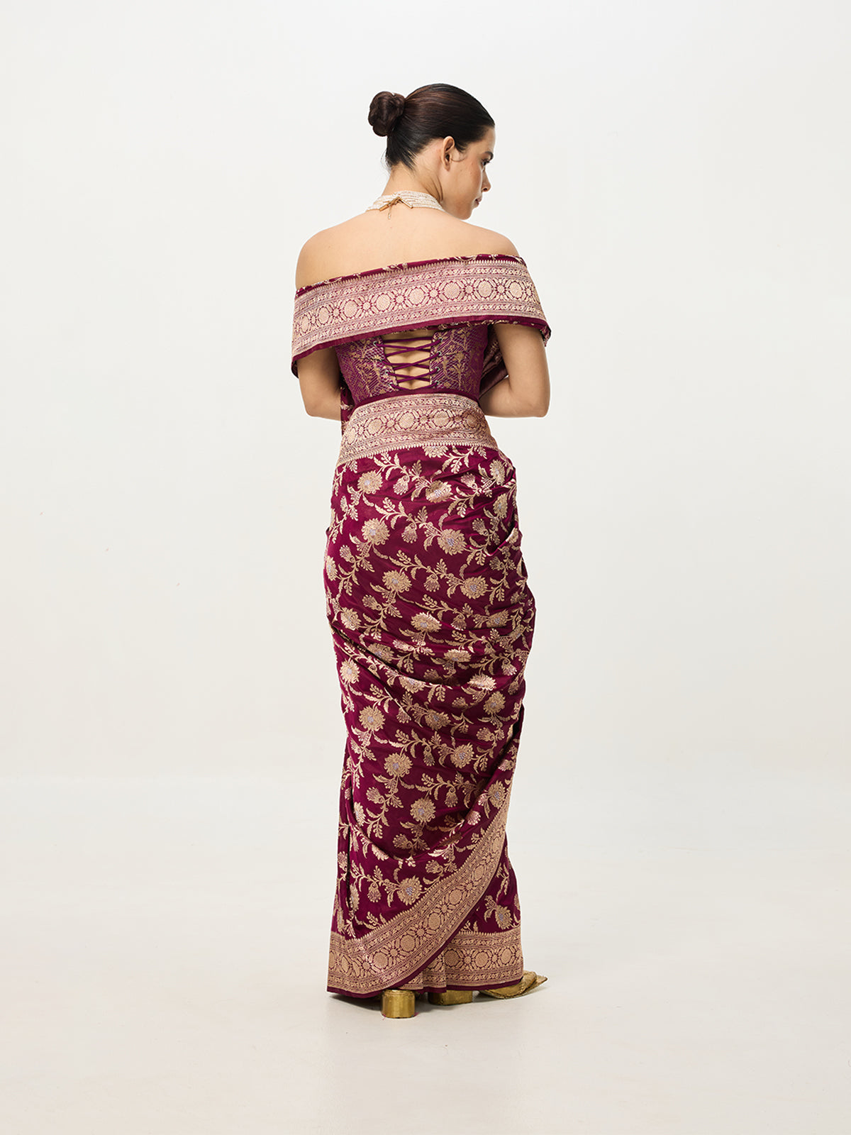 Handwoven Deep Maroon Cutwork Banarasi Saree