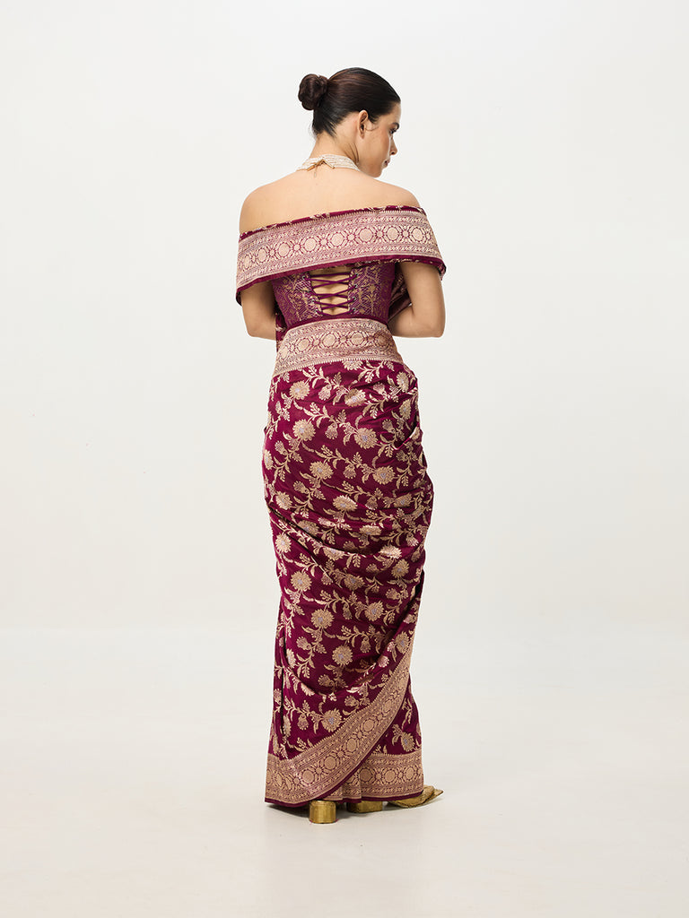Handwoven Deep Maroon Cutwork Banarasi Saree