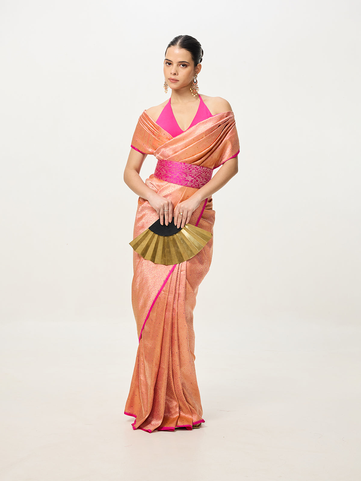 Handwoven Rose-Gold Cutwork Banarasi Saree