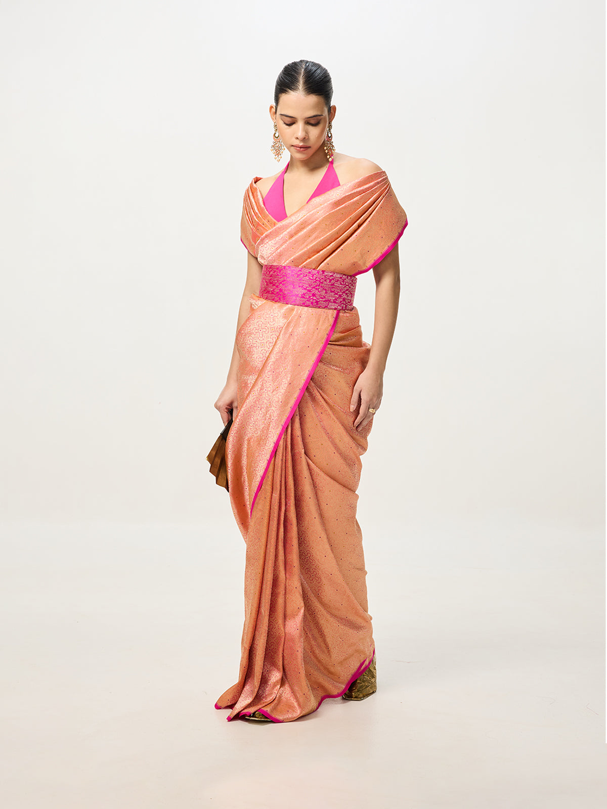 Handwoven Rose-Gold Cutwork Banarasi Saree