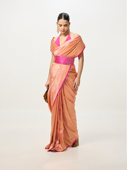 Handwoven Rose-Gold Cutwork Banarasi Saree
