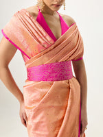 Handwoven Rose-Gold Cutwork Banarasi Saree