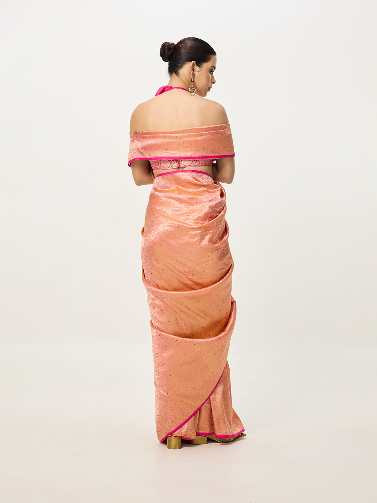 Handwoven Rose-Gold Cutwork Banarasi Saree