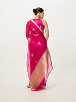 Handwoven Fuchsia Cutwork Banarasi Saree