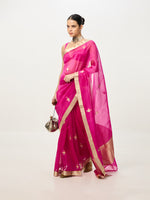 Handwoven Hot Pink Cutwork Banarasi Saree