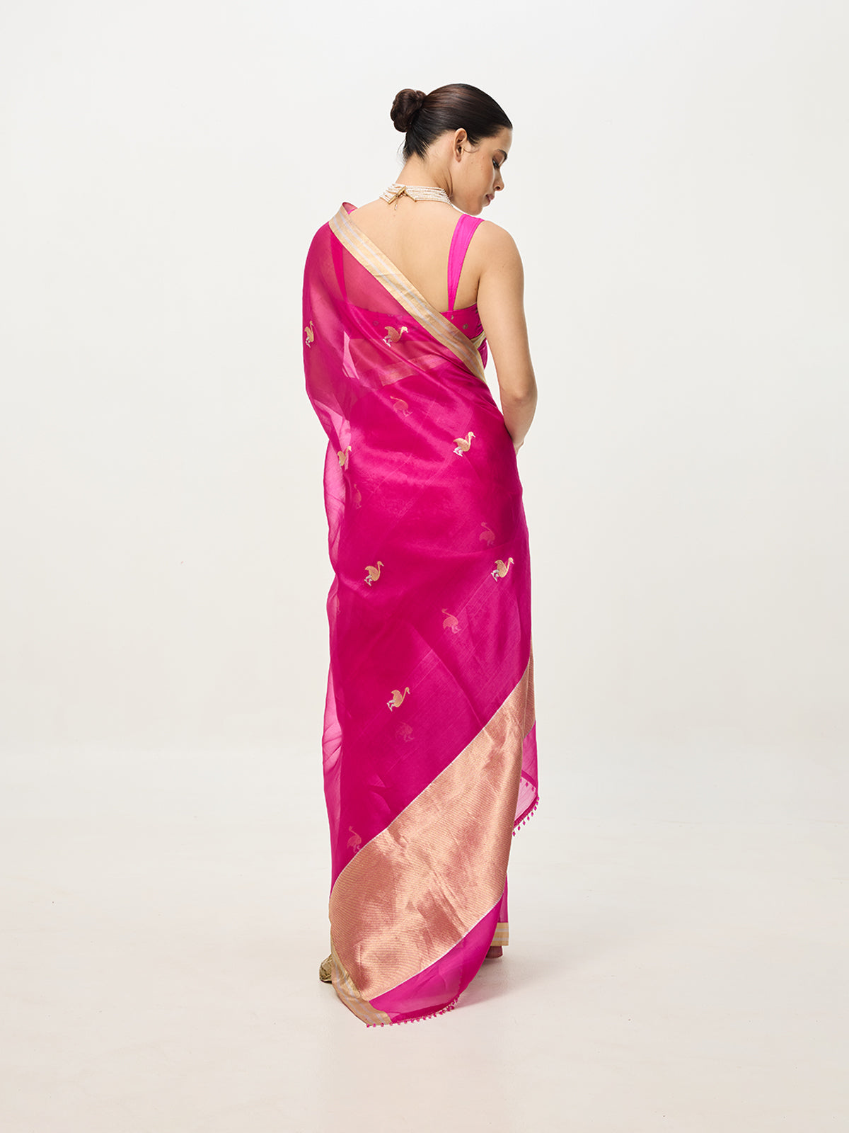 Handwoven Hot Pink Cutwork Banarasi Saree