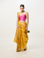 Handwoven Mustard Yellow Kadhwa Banarasi Saree