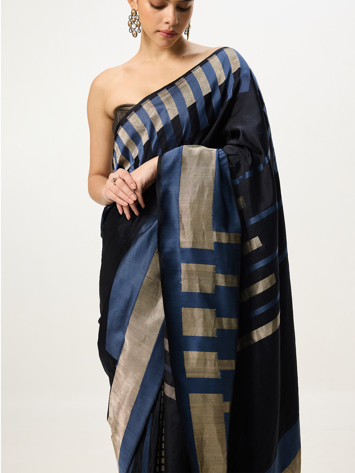 Handwoven Blue & Black Kadhwa Banarasi Saree