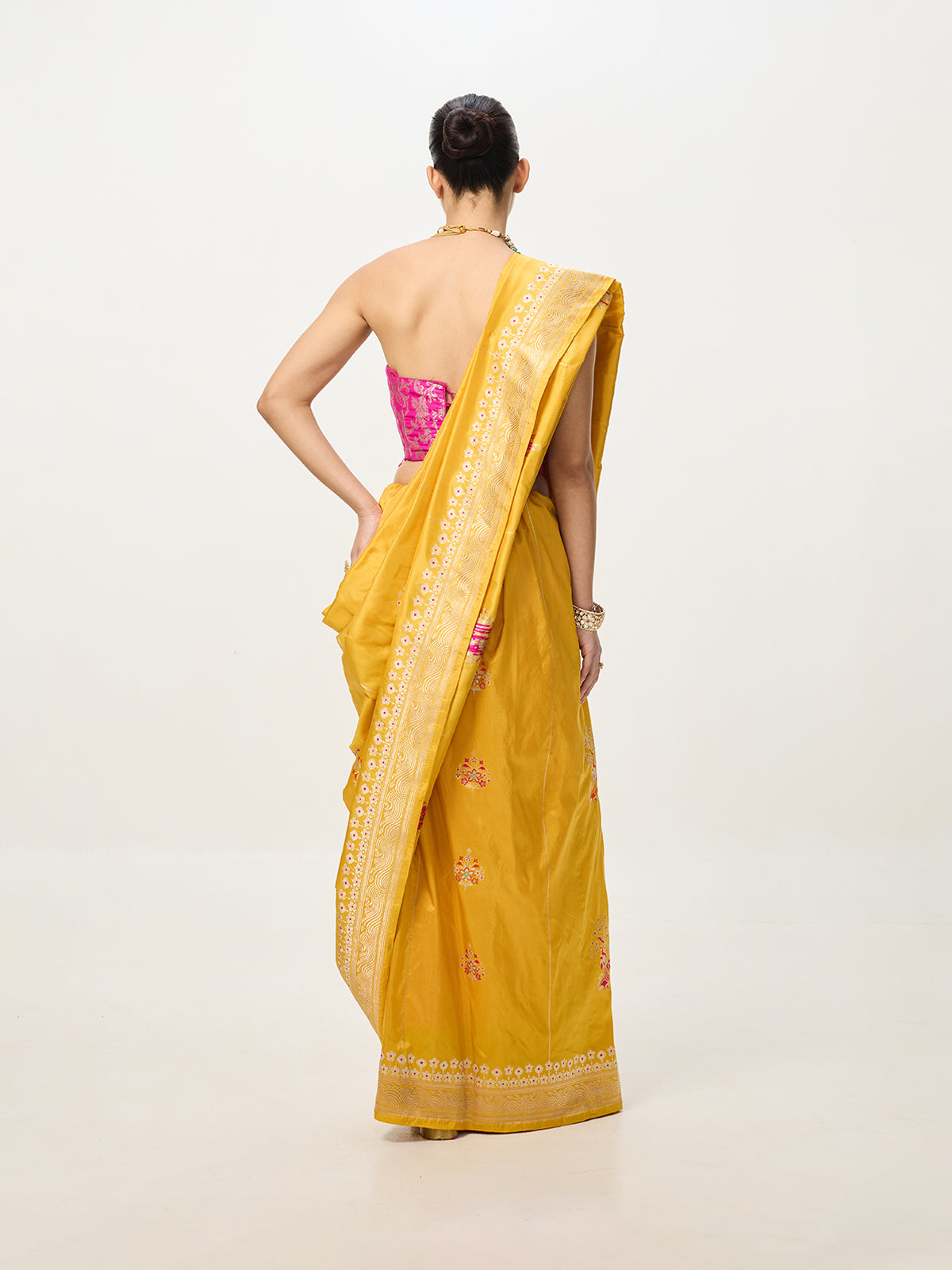 Handwoven Mustard Yellow Kadhwa Banarasi Saree