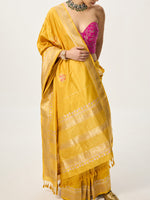 Handwoven Mustard Yellow Kadhwa Banarasi Saree