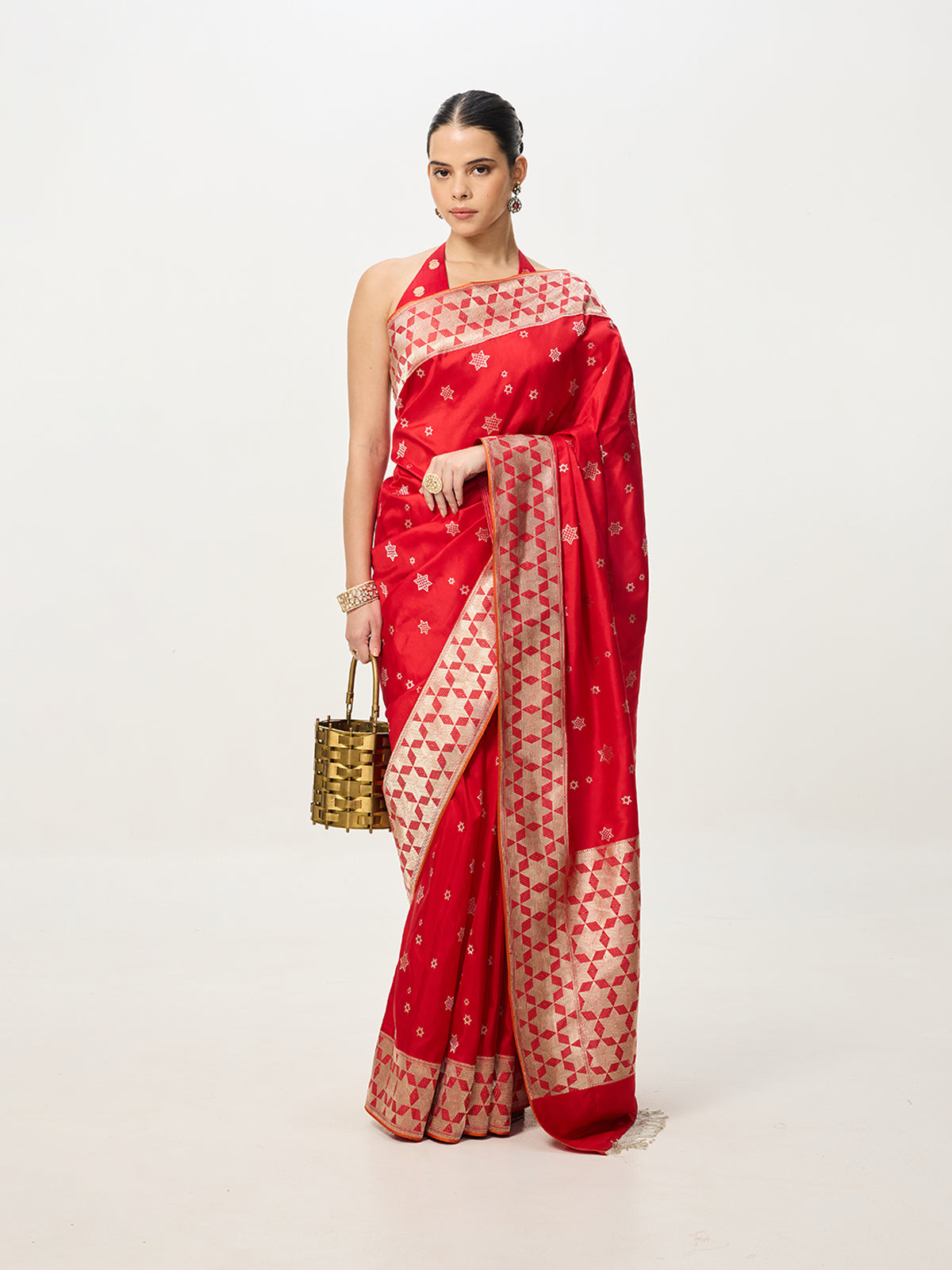 Handwoven Scarlet Red Cutwork Banarasi Saree