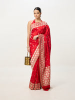 Handwoven Scarlet Red Cutwork Banarasi Saree