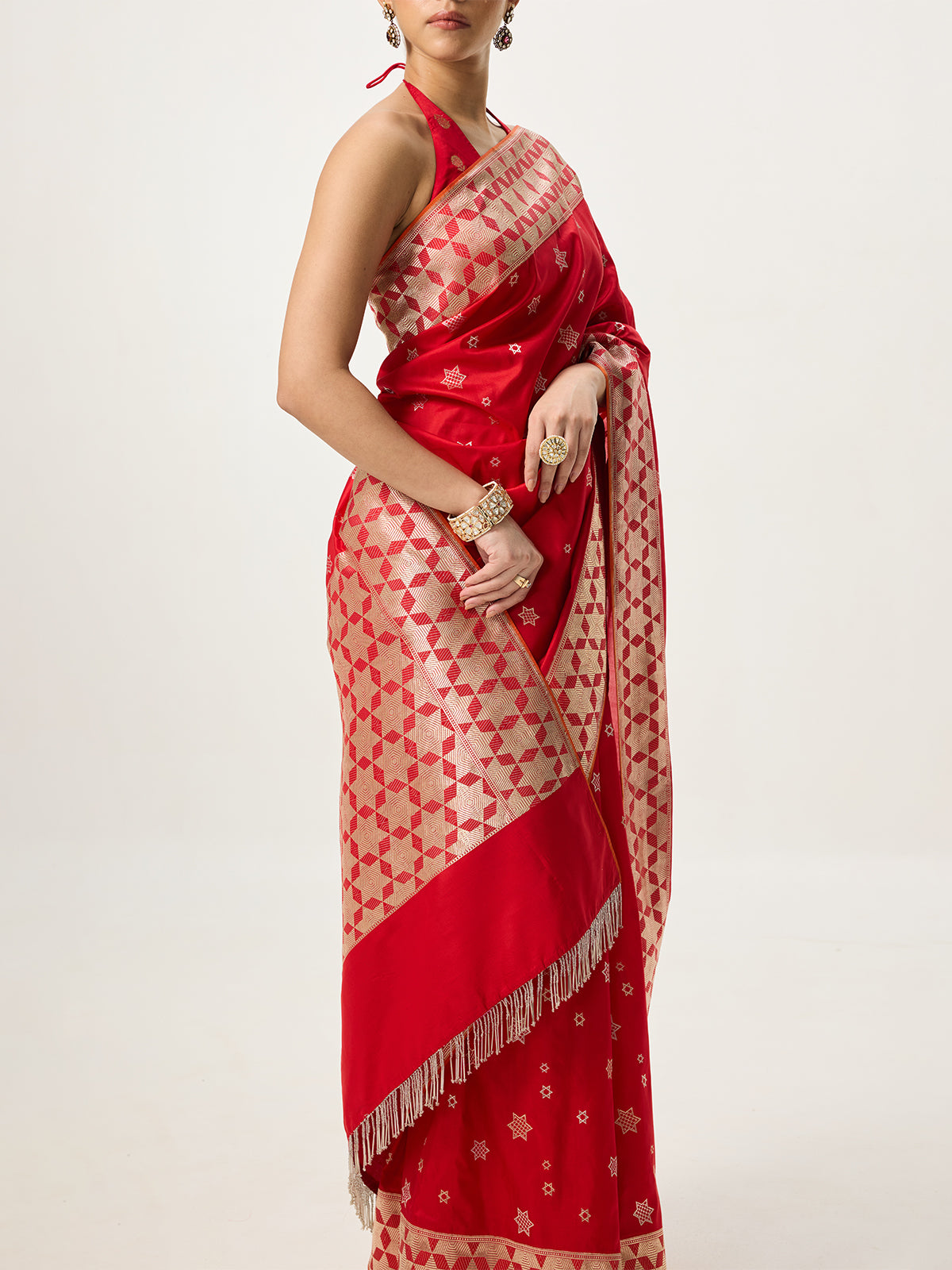 Handwoven Scarlet Red Cutwork Banarasi Saree