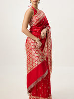 Handwoven Scarlet Red Cutwork Banarasi Saree