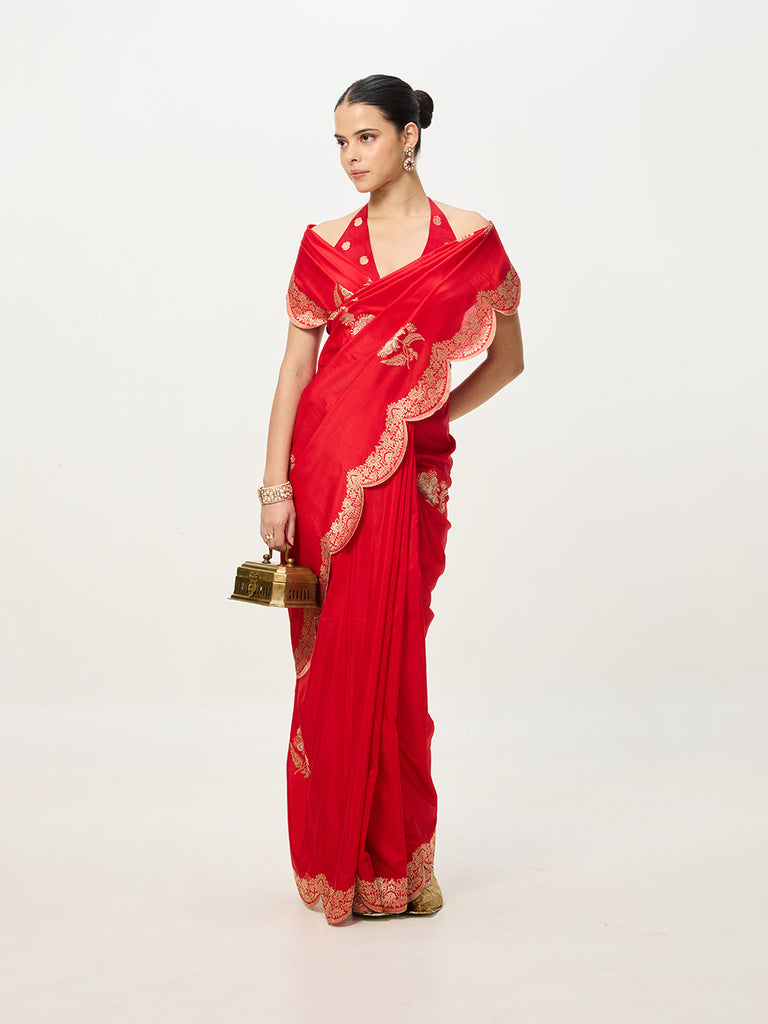 Handwoven Crimson Red Kadhwa Banarasi Saree