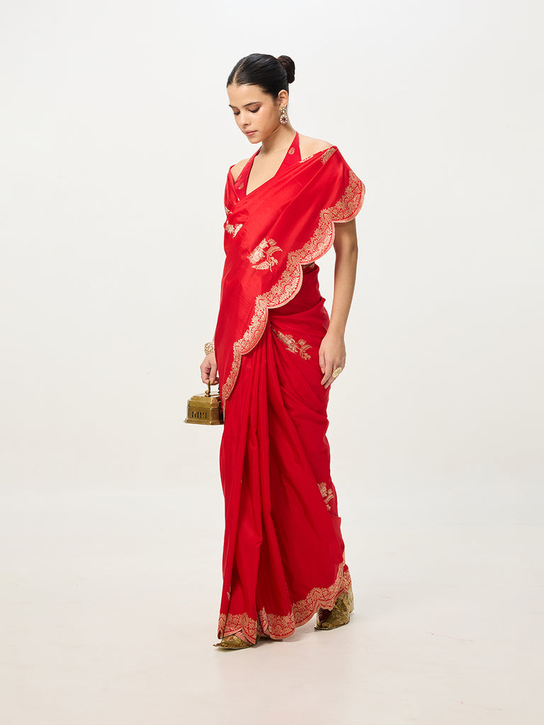 Handwoven Crimson Red Kadhwa Banarasi Saree