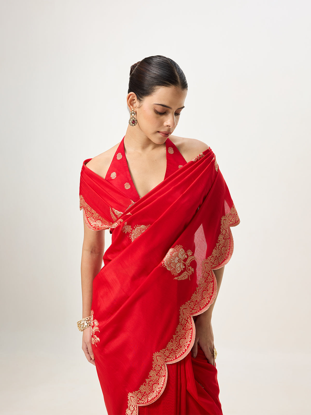 Handwoven Crimson Red Kadhwa Banarasi Saree