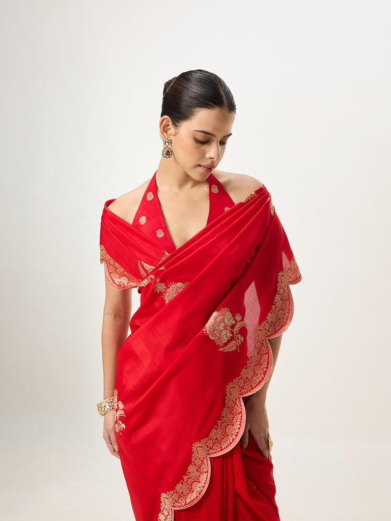 Handwoven Crimson Red Kadhwa Banarasi Saree