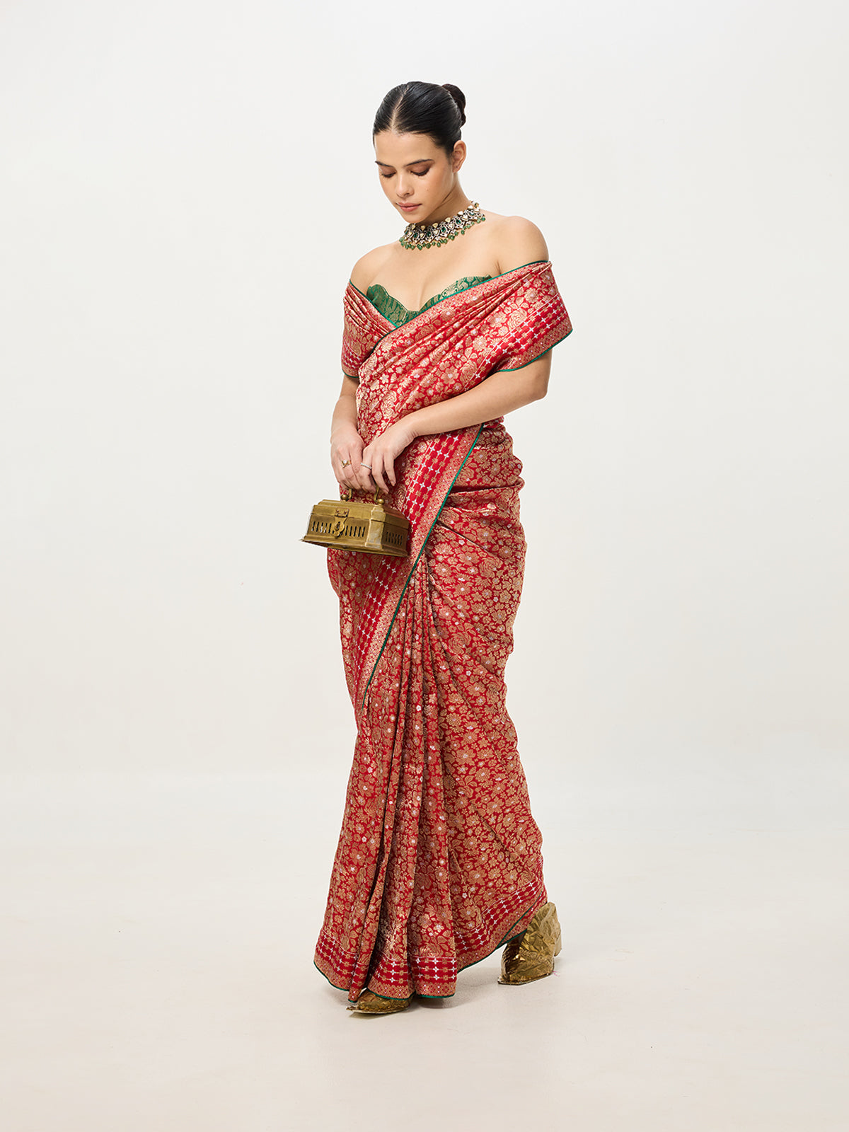 Handwoven Red Banarasi Emboss Saree