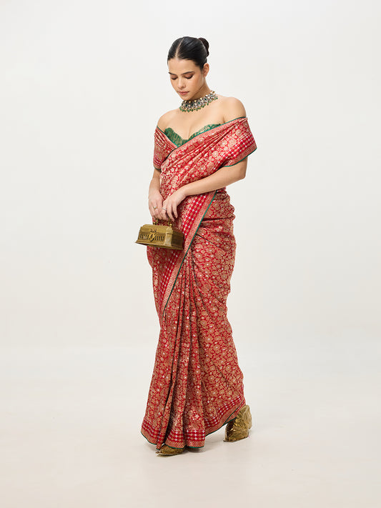 Handwoven Red Banarasi Emboss Saree