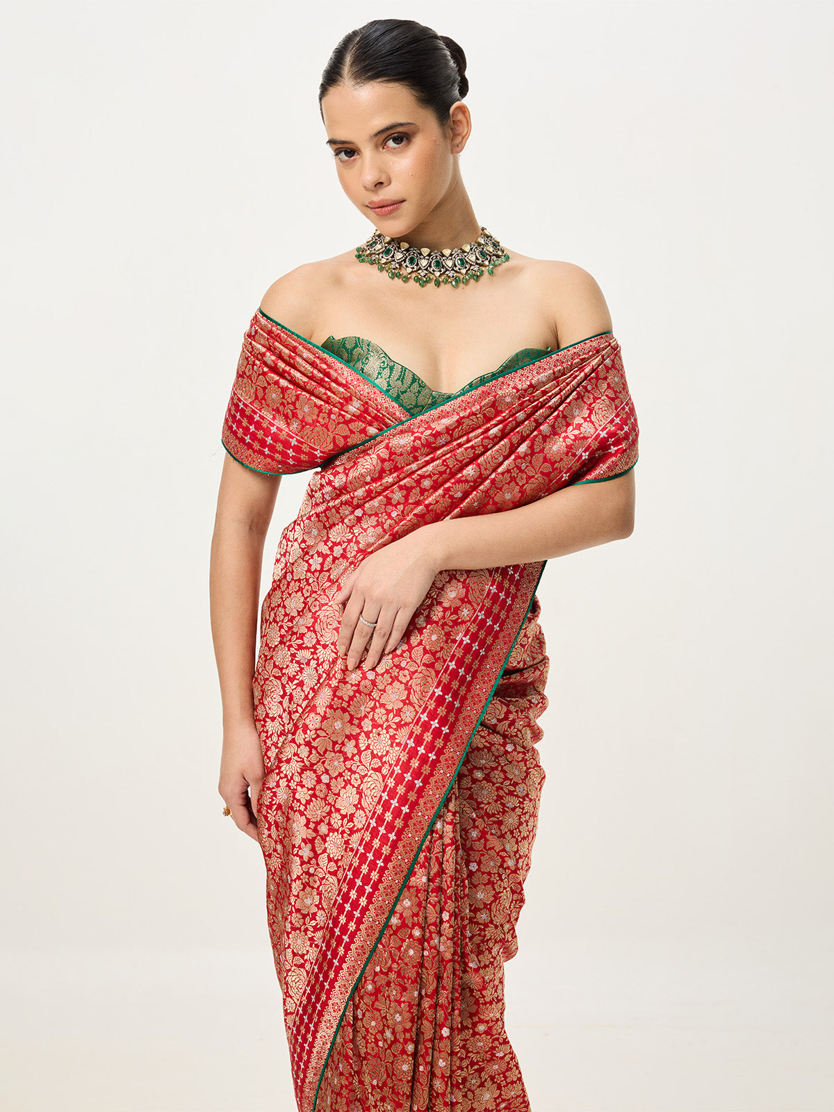 Handwoven Red Banarasi Emboss Saree