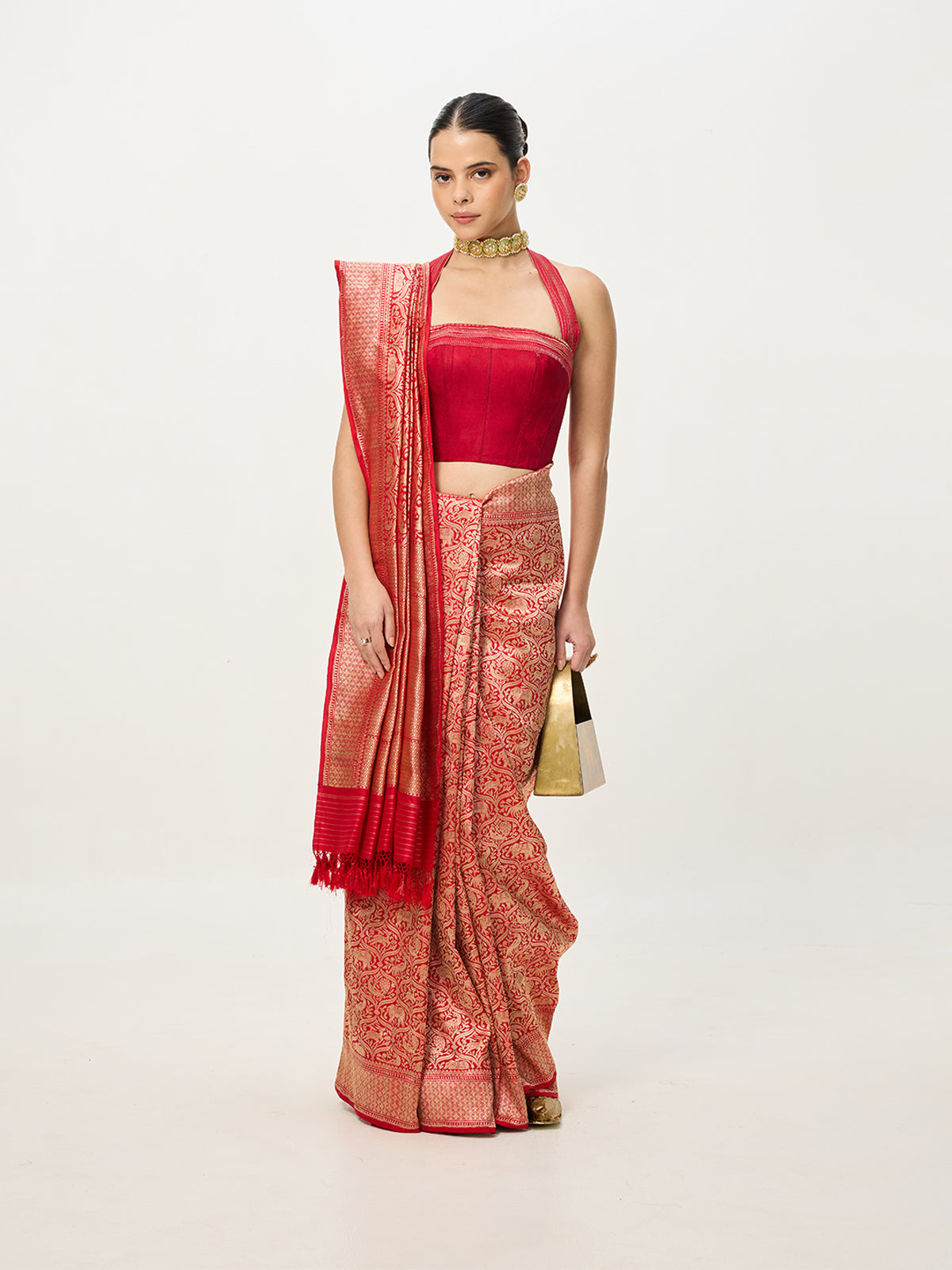 Handwoven Red Banarasi Emboss Saree