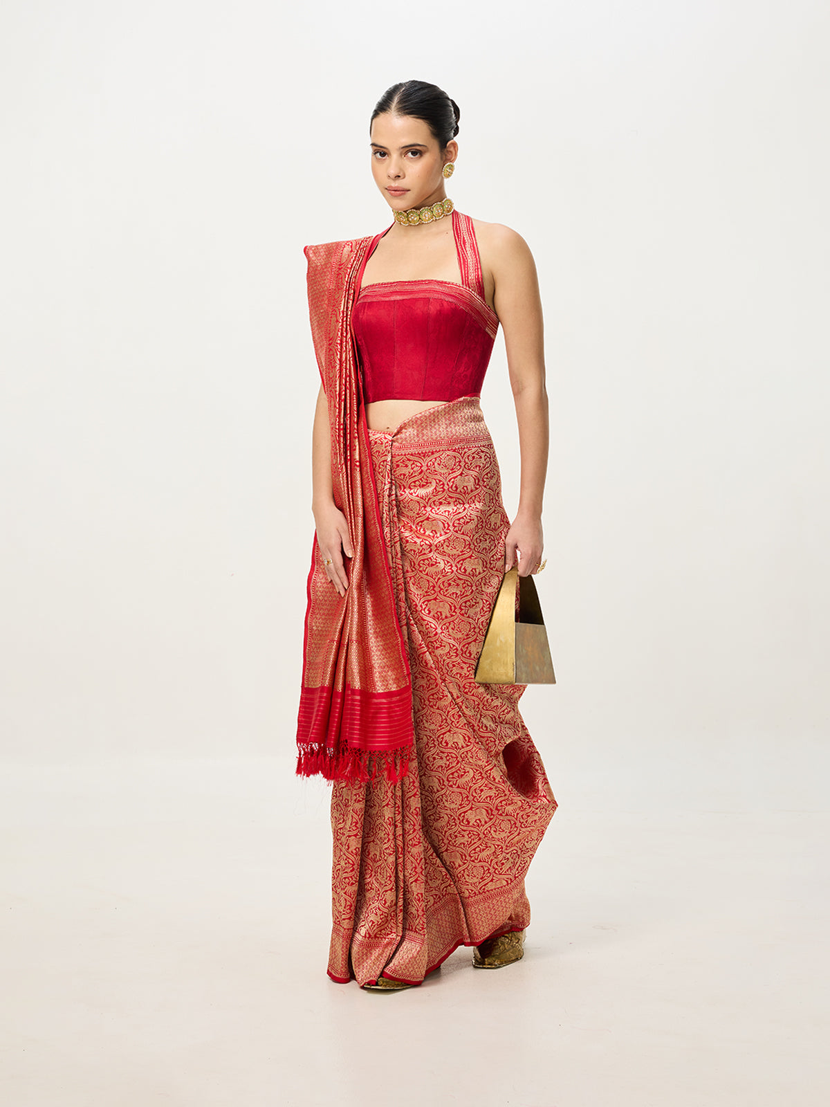 Handwoven Red Banarasi Emboss Saree
