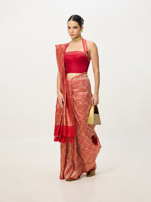 Handwoven Red Banarasi Emboss Saree