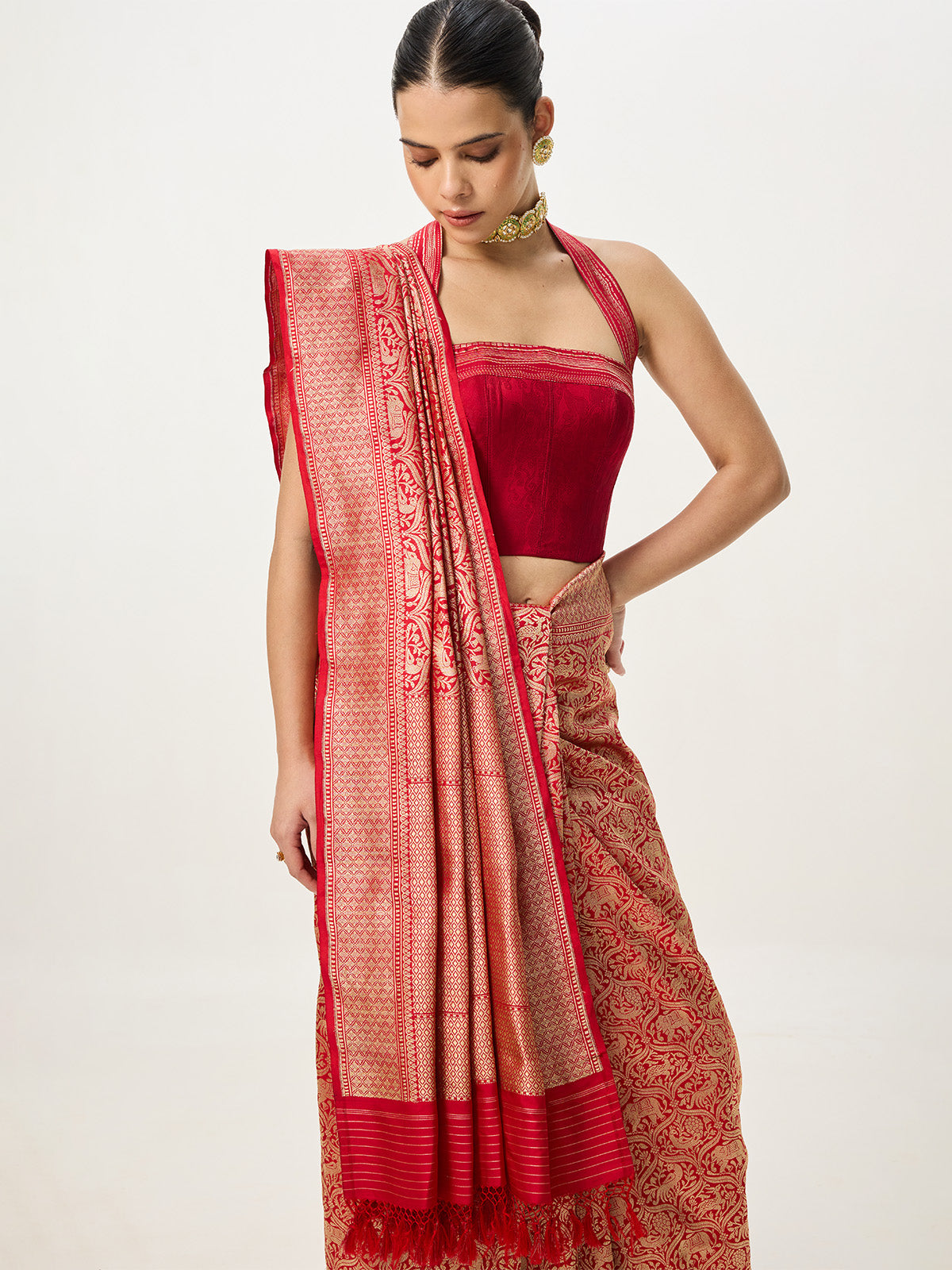 Handwoven Red Banarasi Emboss Saree