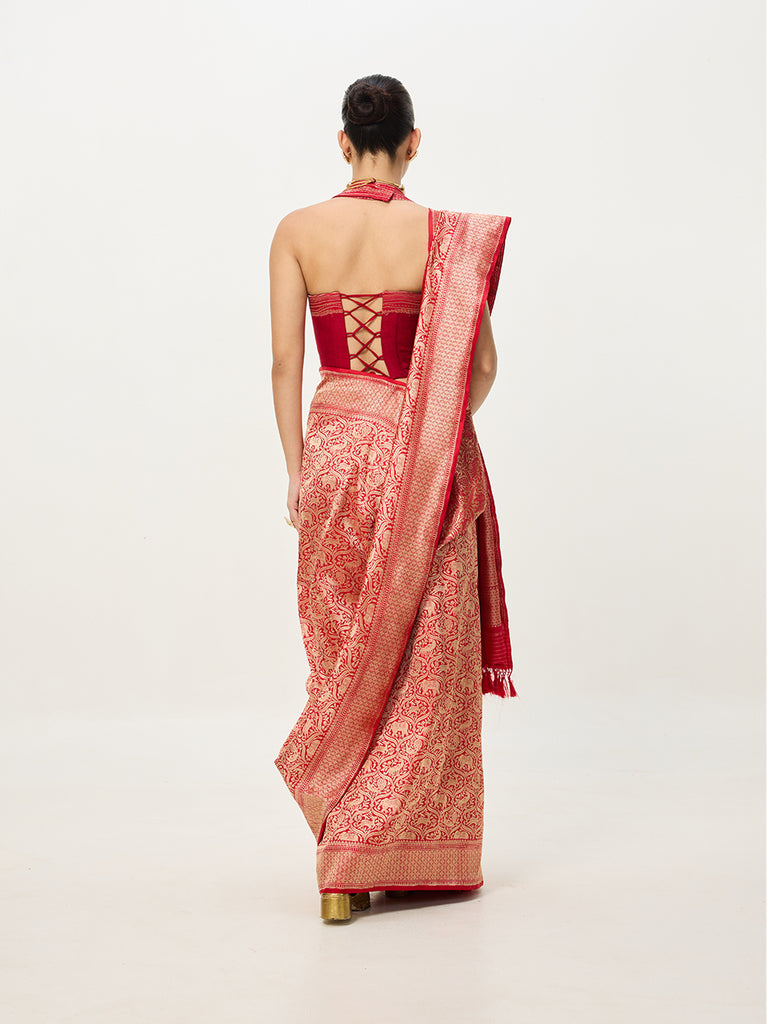 Handwoven Red Banarasi Emboss Saree