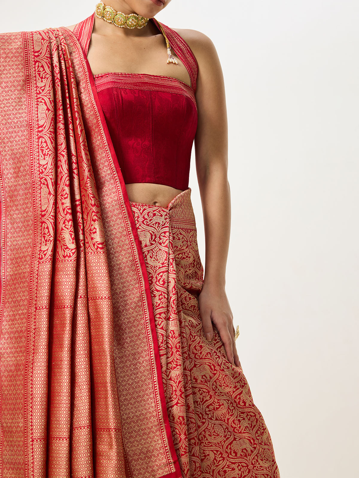 Handwoven Red Banarasi Emboss Saree