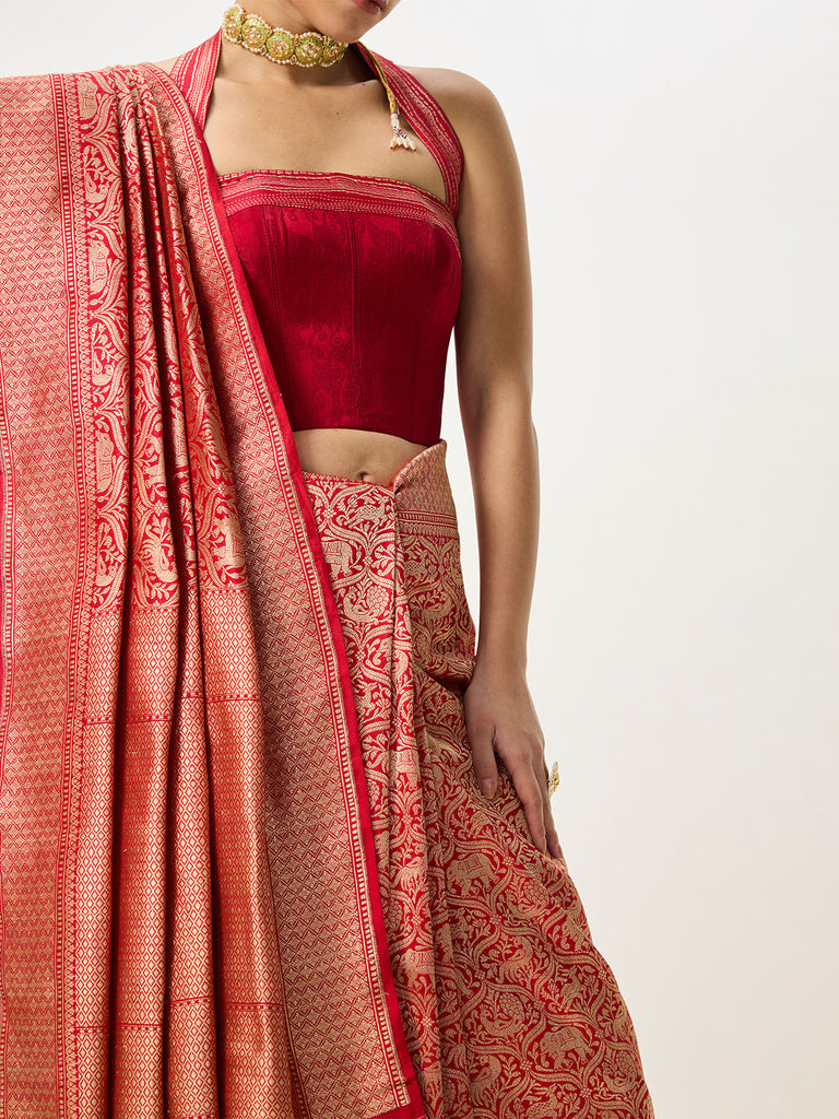 Handwoven Red Banarasi Emboss Saree