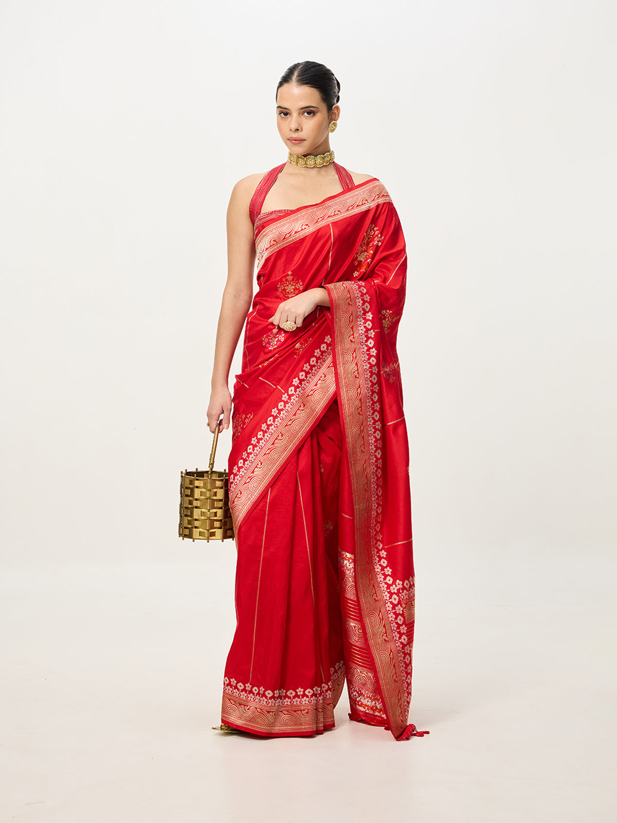 Handwoven Deep Red Kadhwa Banarasi Saree