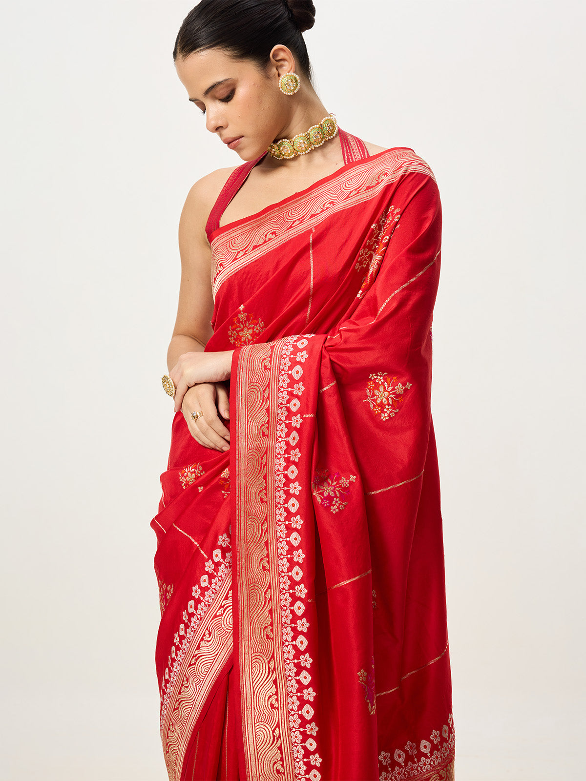 Handwoven Deep Red Kadhwa Banarasi Saree