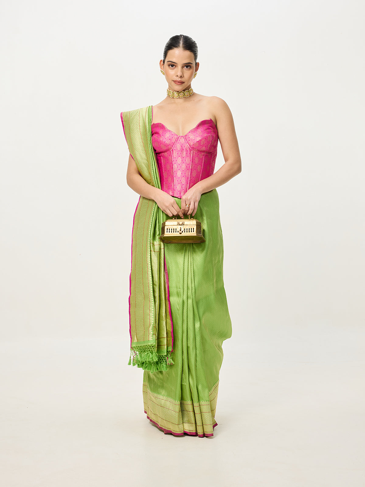 Handwoven Light Green Banarasi Emboss Saree