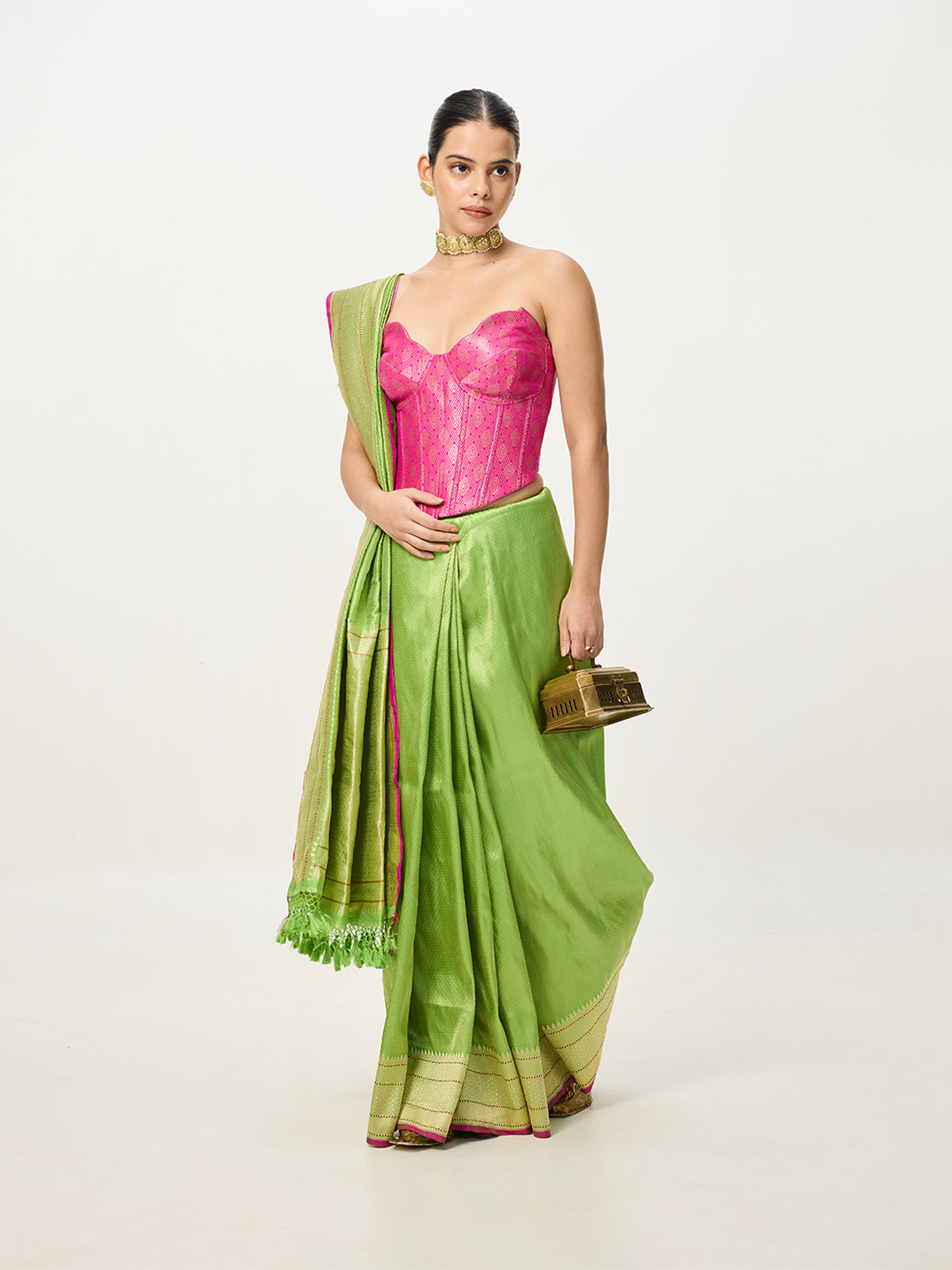 Handwoven Light Green Banarasi Emboss Saree
