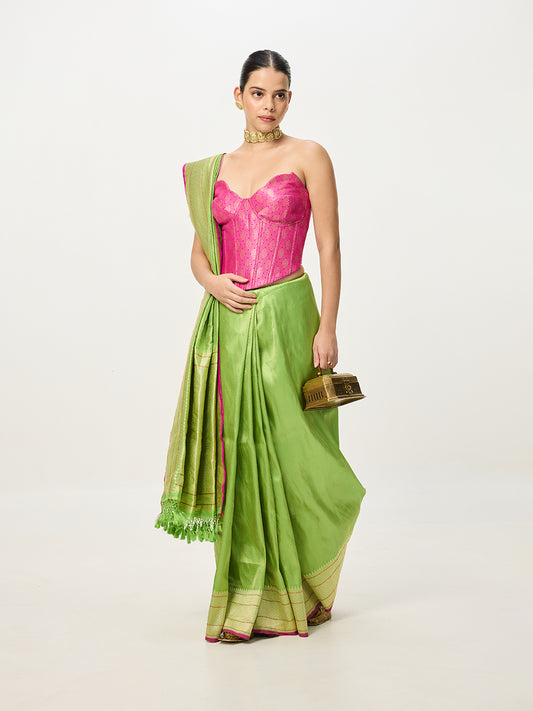 Handwoven Light Green Banarasi Emboss Saree