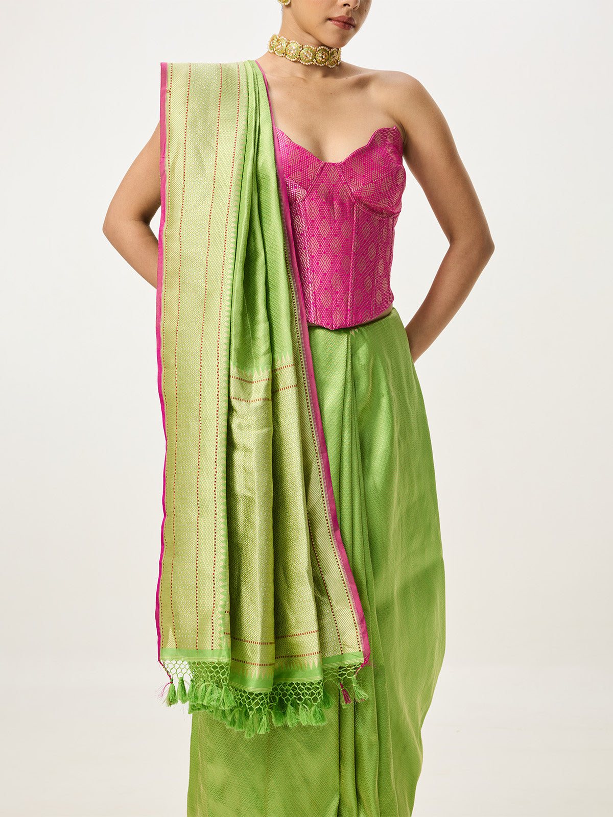Handwoven Light Green Banarasi Emboss Saree