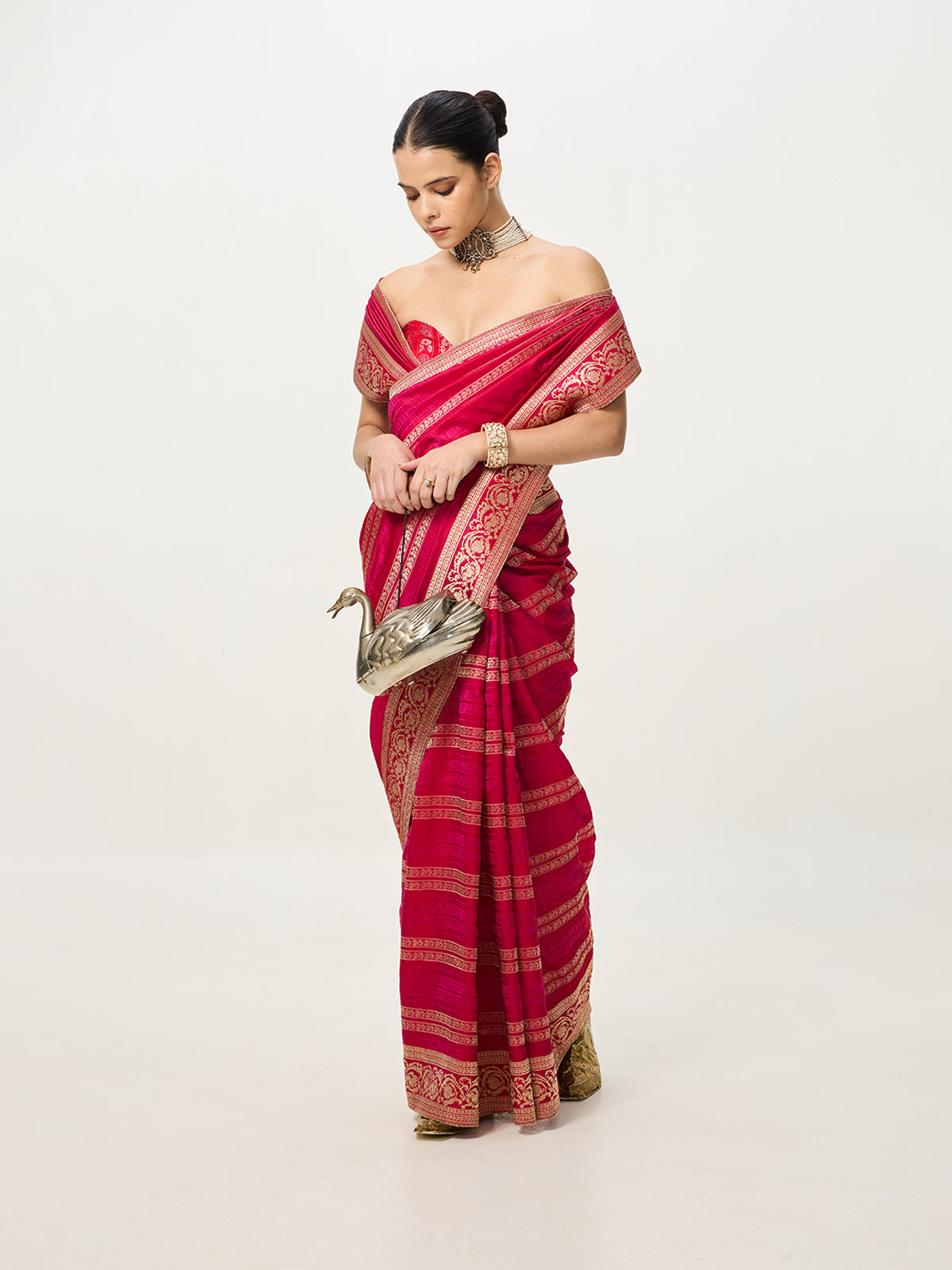 Handwoven Ruby Red Kadhwa Banarasi Saree