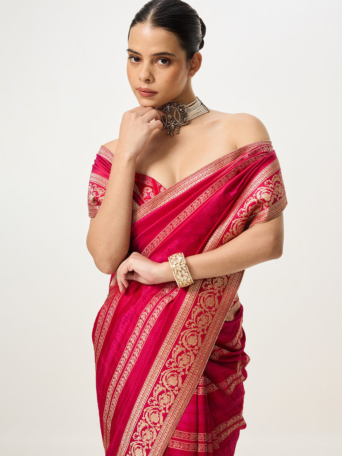 Handwoven Ruby Red Kadhwa Banarasi Saree
