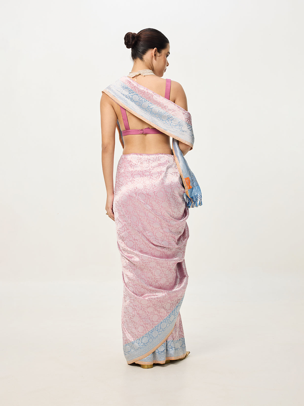 Handwoven Peach & Grey Banarasi Emboss Saree