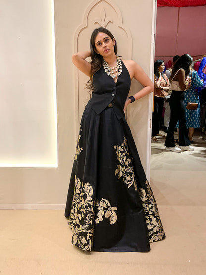 Handwoven Black Satin Lehenga