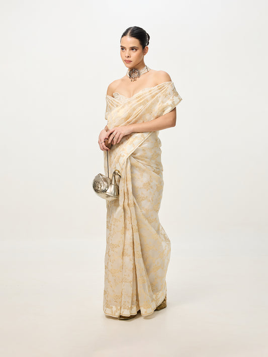 Handwoven White Cutwork Banarasi Saree