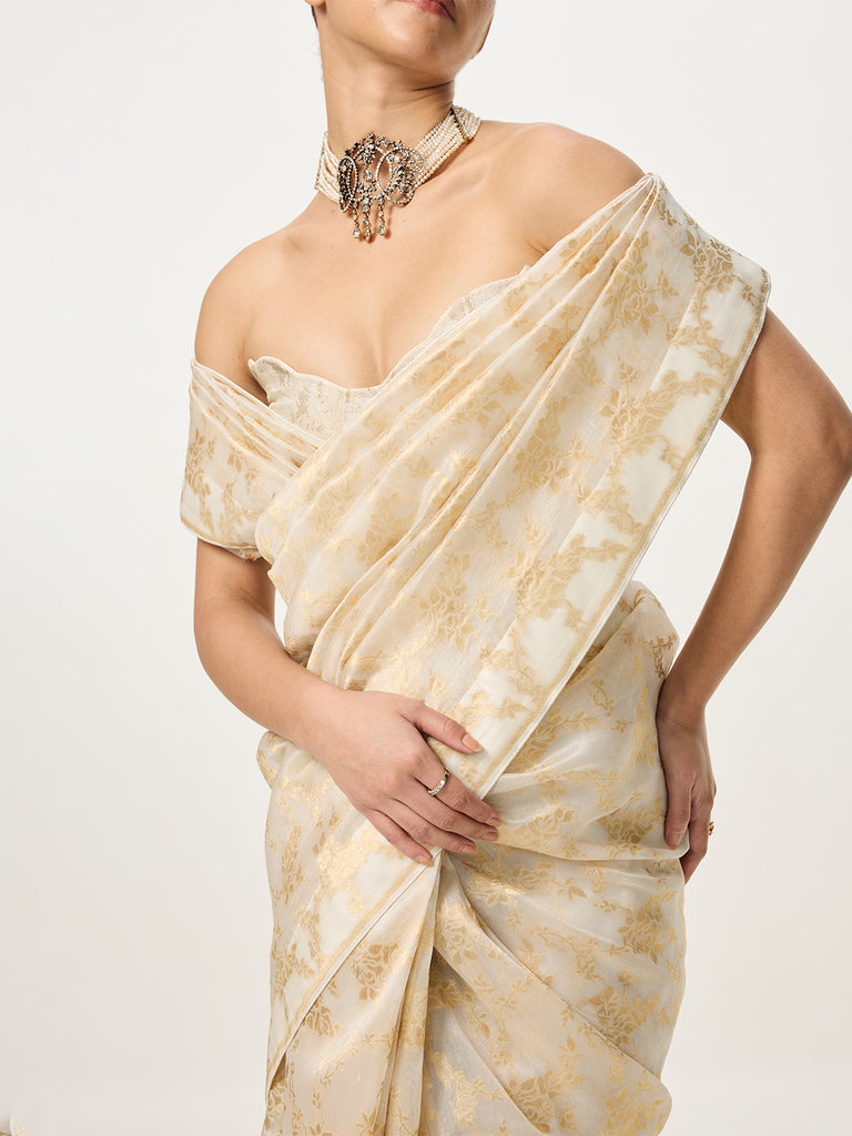 Handwoven White Cutwork Banarasi Saree