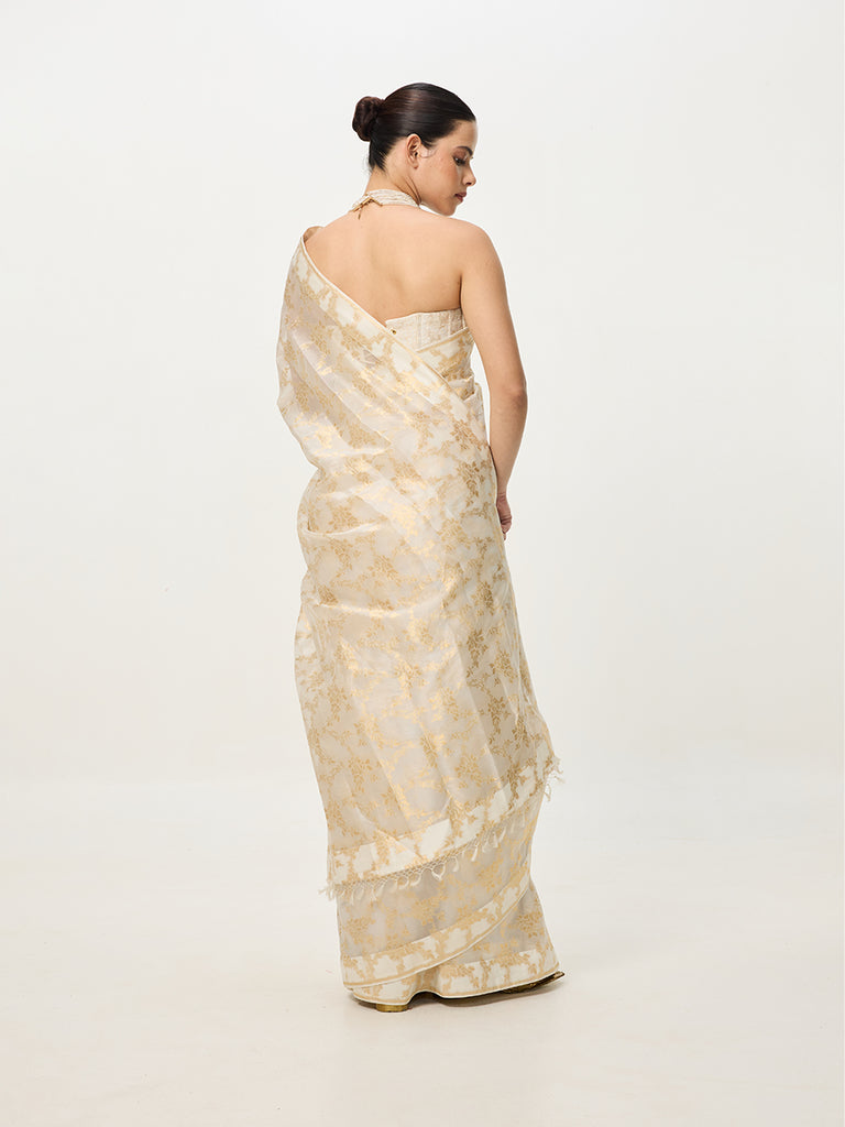 Handwoven White Cutwork Banarasi Saree