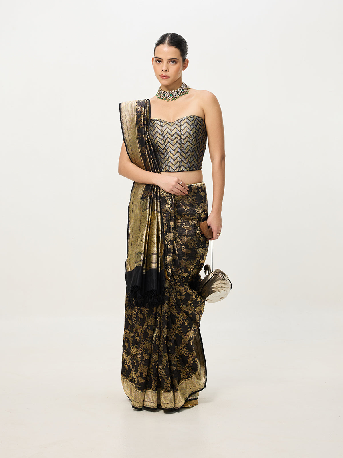 Handwoven Black Kadhwa Banarasi Saree
