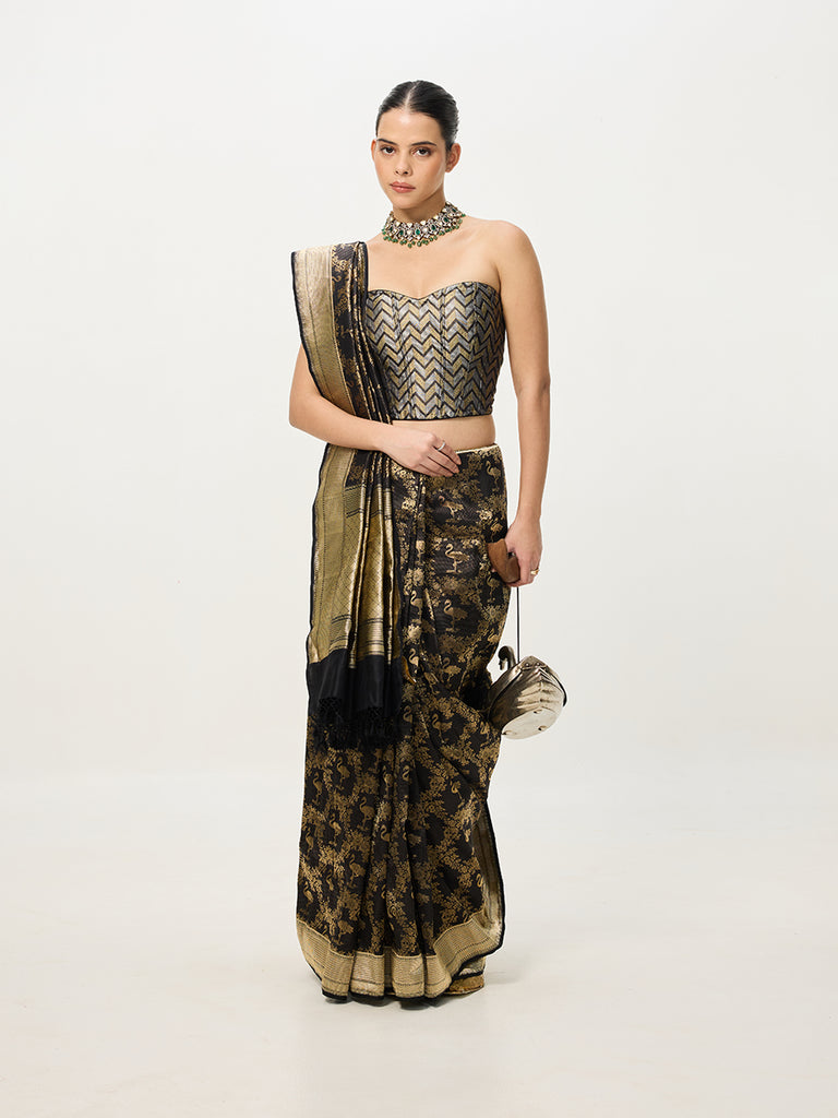 Handwoven Black Kadhwa Banarasi Saree