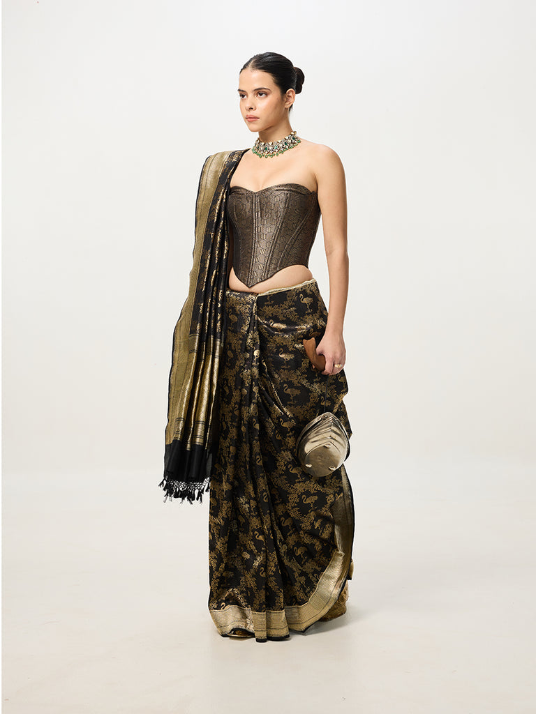 Handwoven Black Kadhwa Banarasi Saree