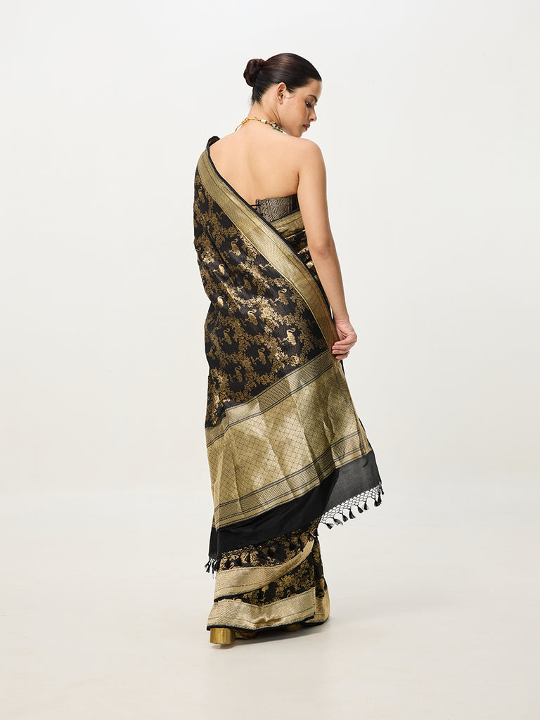 Handwoven Black Kadhwa Banarasi Saree