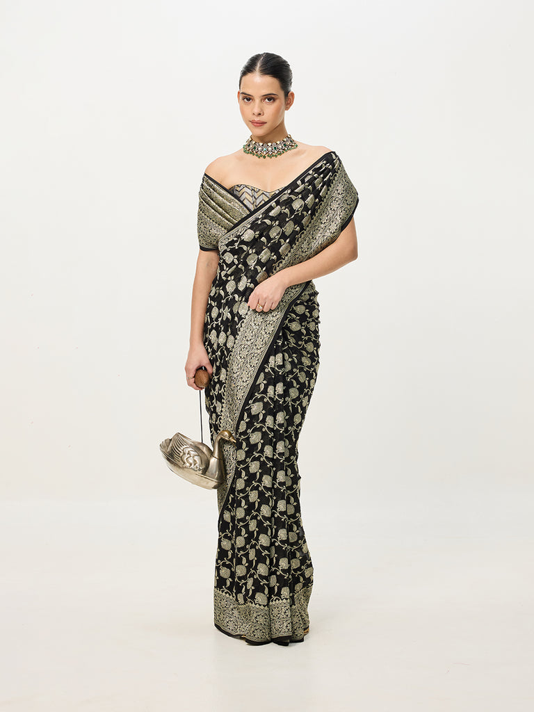 Handwoven Black & Gold Cutwork Banarasi Saree